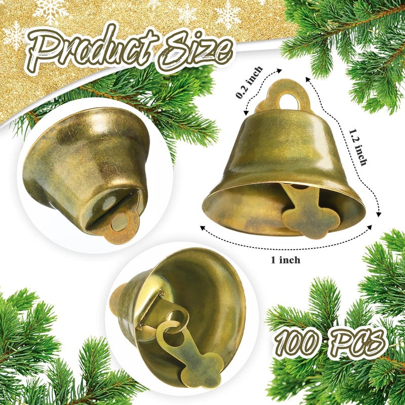 Sumind 100 Pieces Vintage Bells Craft Bells Small Hanging Bells Ornaments for Wind Chimes Housebreaking Making Dog Potty Training Doorbell Wedding Decor (Bronze) - Image 2